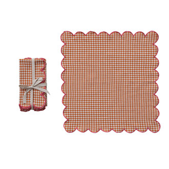 Napkin- Cotton Scalloped with Orange Check