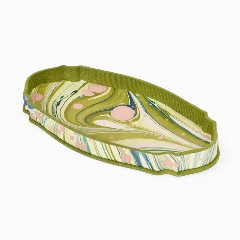 Desk Tray- Hand Marbled Moss Fire Whirl