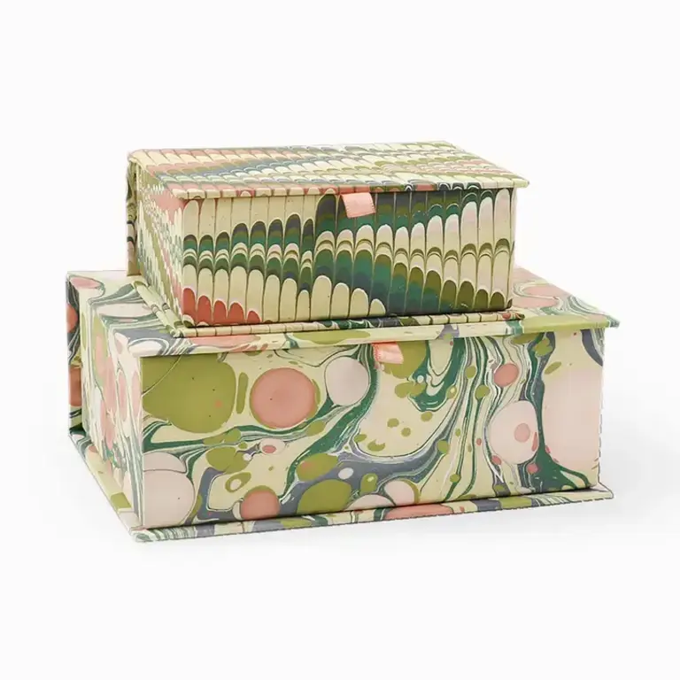 Keepsake Box- Hand Marbled Large Moss & Mountain