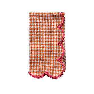 Cotton Scalloped Napkin with Orange Check