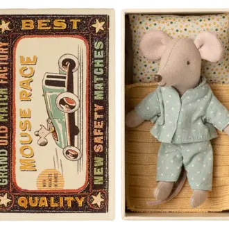 Maileg Little Brother Mouse in Matchbox- Blue Pajamas
