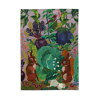 Nathalie Lete Rabbits in the Cabbage Patch Linen Tea Towel