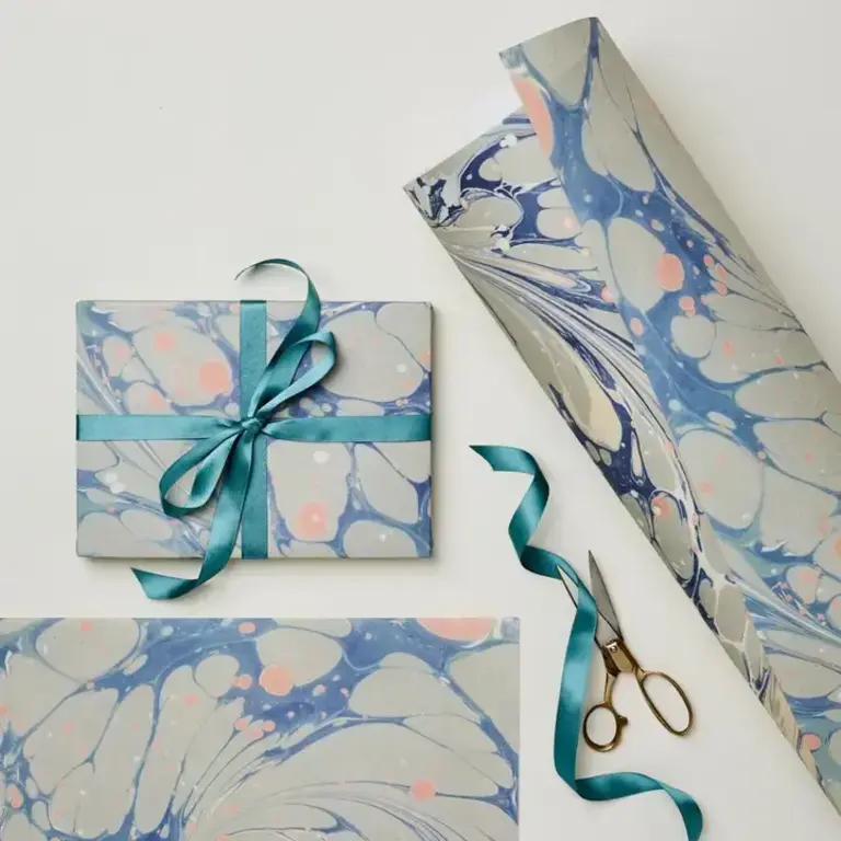 Jenny Bird Wrapping Paper- Blue Marbled
