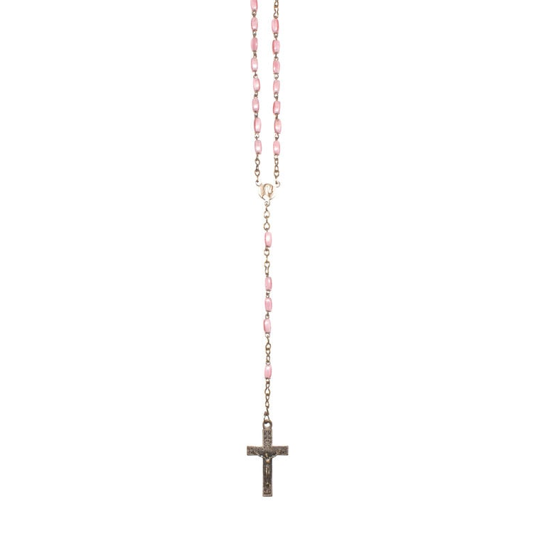 Antique French De Lourdes Rosary, Pink