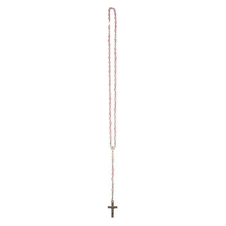 Antique French De Lourdes Rosary, Pink
