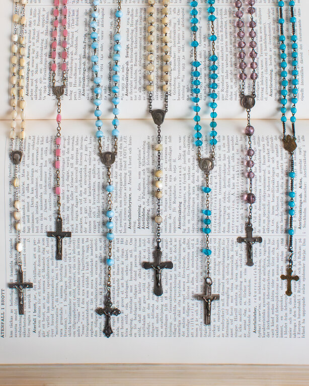 Antique French De Lourdes Rosary, Pink
