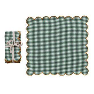 Antoinette Poisson Green Check Scalloped Cotton Napkin