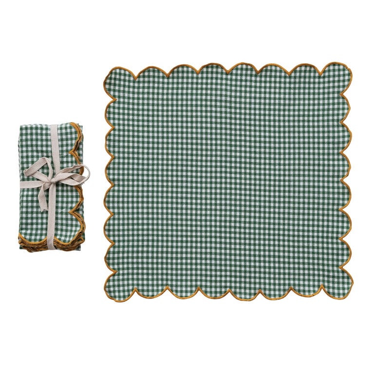 Antoinette Poisson  Green Check Scalloped Cotton Napkin