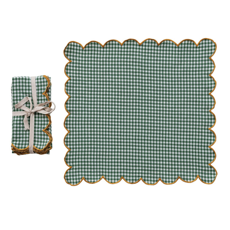 Green Check Scalloped Cotton Napkin