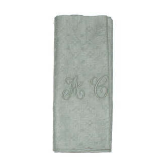 Antique French Monogrammed Dinner Napkin, Green- AC