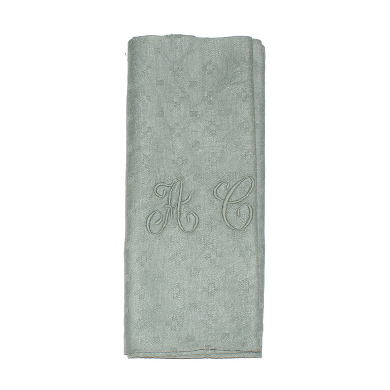 Antique French Monogrammed Dinner Napkin, Green- AC
