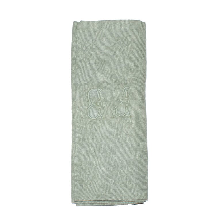 Antique French Monogrammed Dinner Napkin, Green