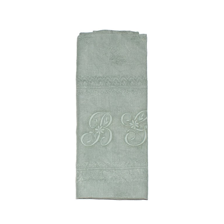 Antique French Monogrammed Dinner Napkin, Green