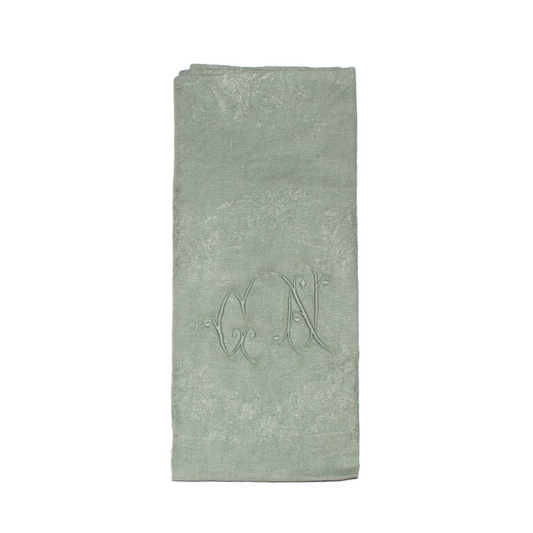 Antique French Monogrammed Dinner Napkin, Green