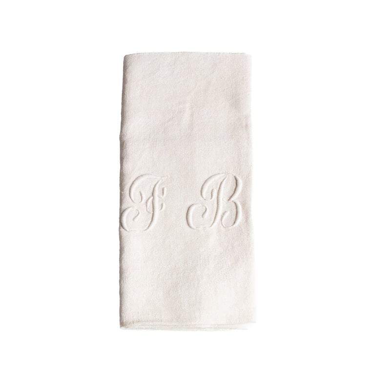 Antique French Monogrammed Dinner Napkin, Cream