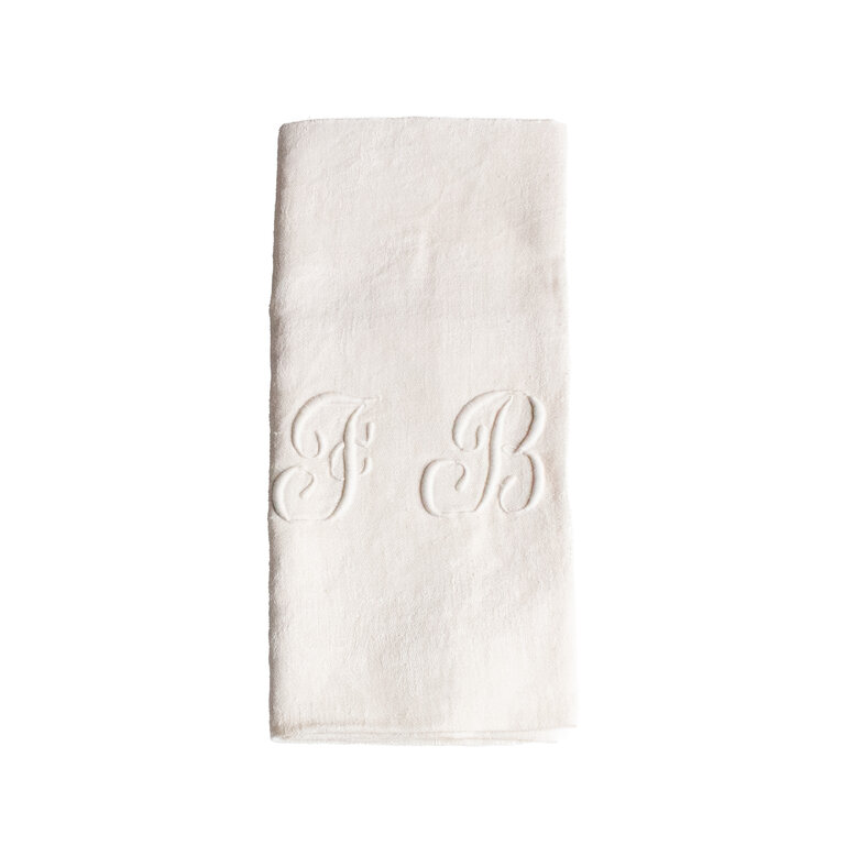 Cream Antique French Monogrammed Dinner Napkin