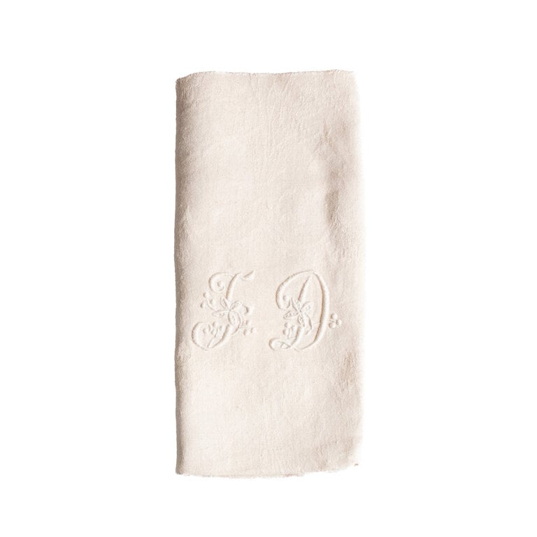 Antique French Monogrammed Dinner Napkin, Cream