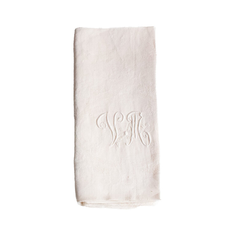 Cream Antique French Monogrammed Dinner Napkin