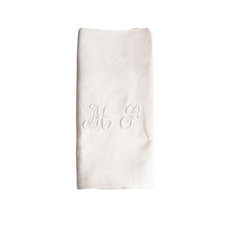 Antique French Monogrammed Dinner Napkin, Cream