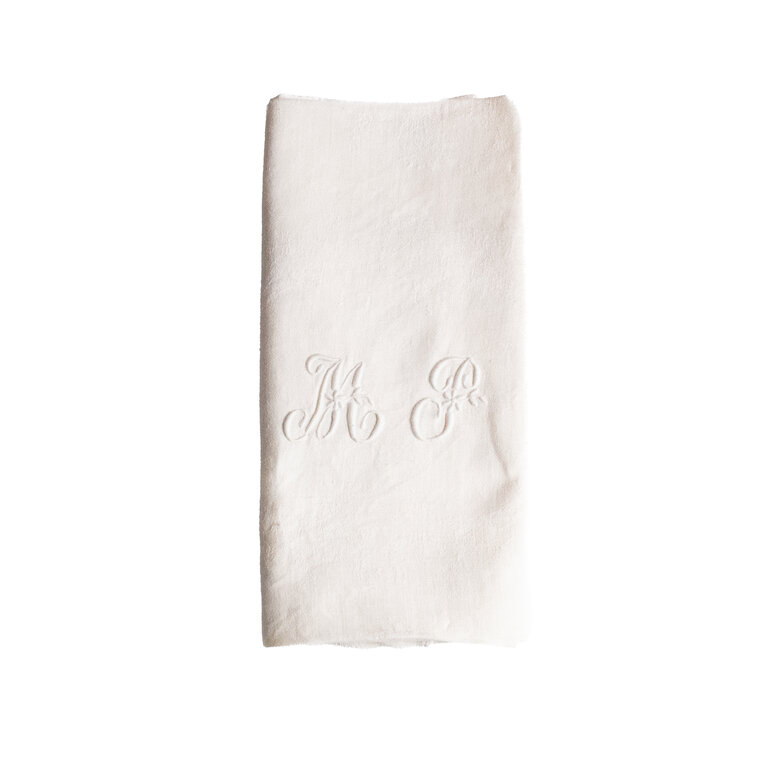 Cream Antique French Monogrammed Dinner Napkin