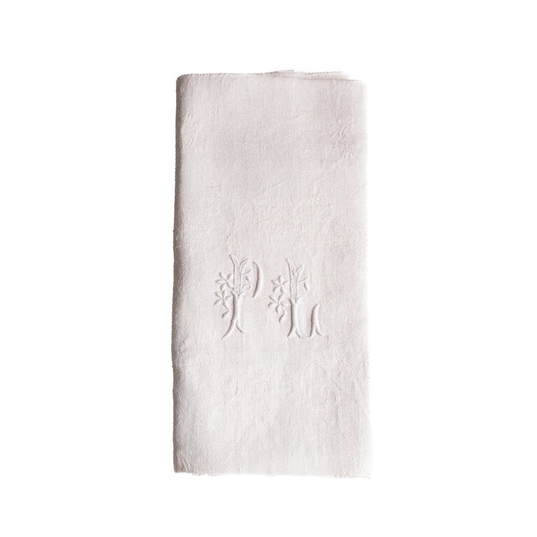 Cream Antique French Monogrammed Dinner Napkin