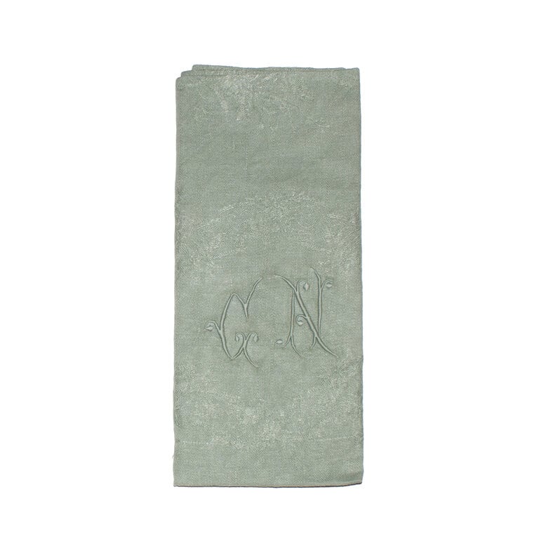 Antique French Monogrammed Dinner Napkin, Green