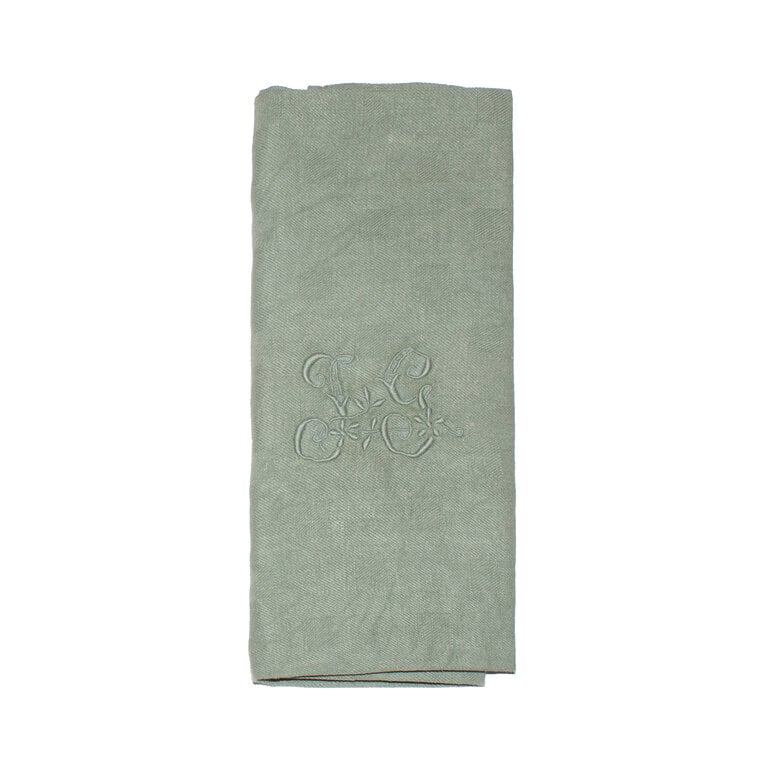 Antique French Monogrammed Dinner Napkin, Green