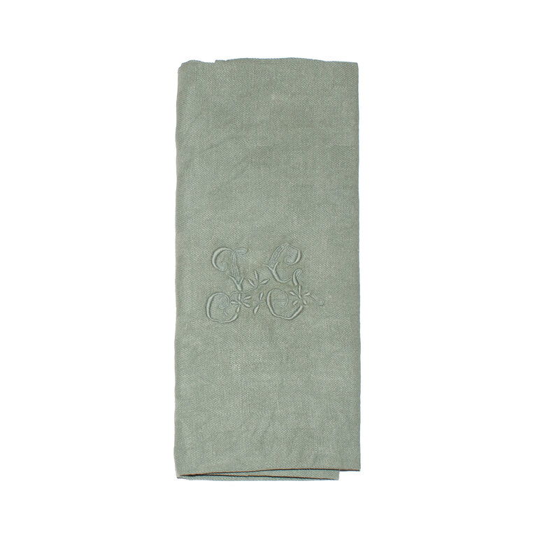 Green Antique French Monogrammed Dinner Napkin