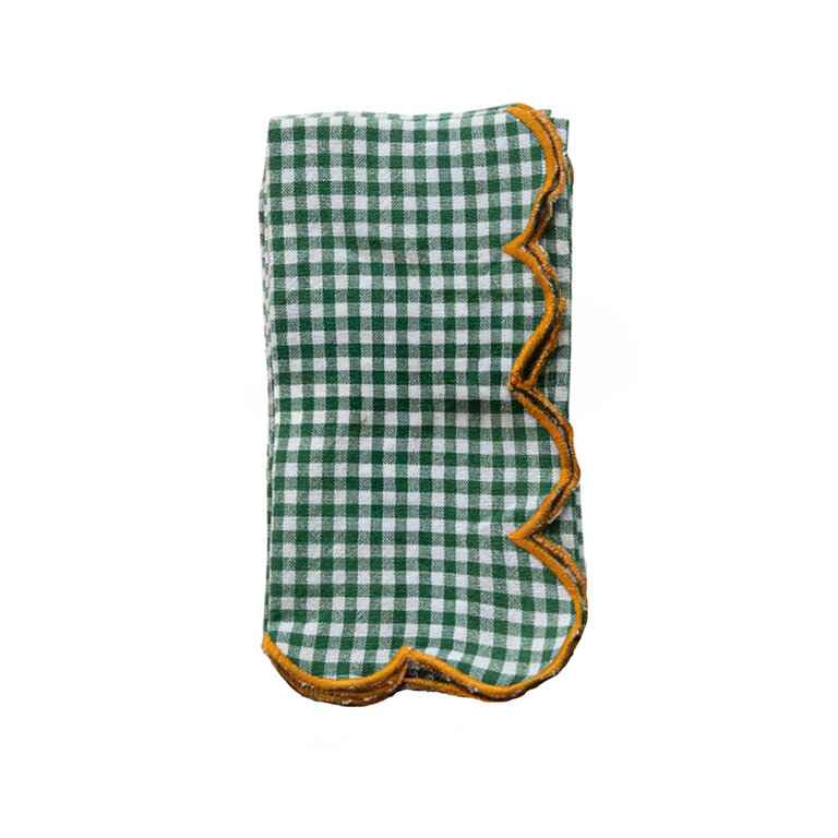 Green Check Scalloped Cotton Napkin