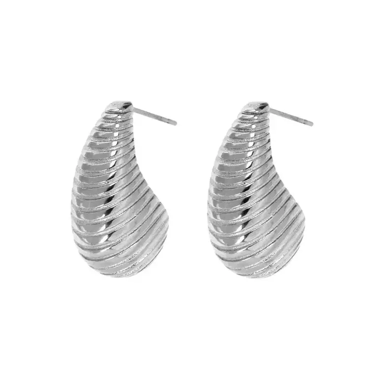 Earring- Paloma Ribbed Teardrop Silver