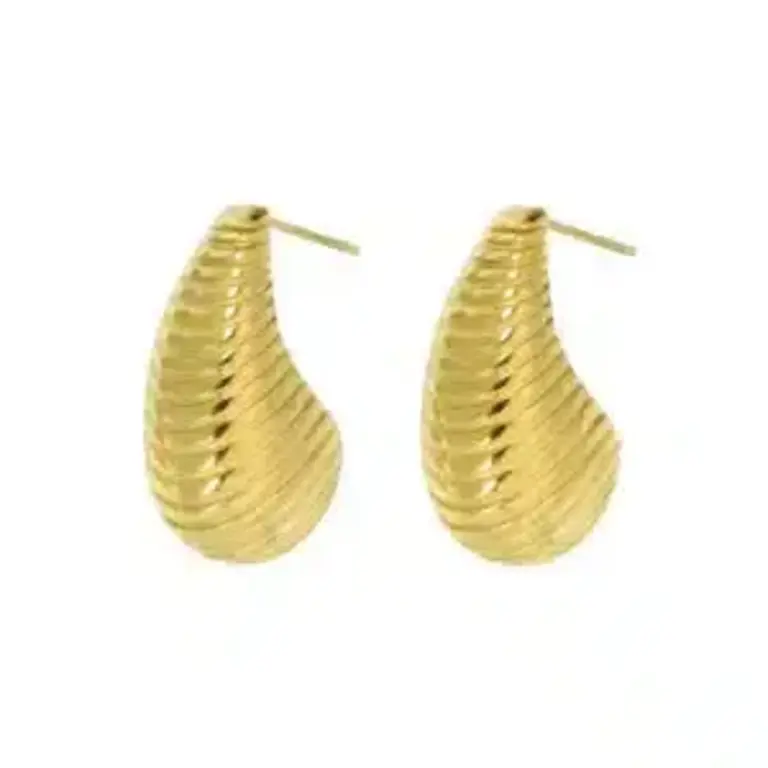 Earring- Paloma Ribbed Teardrop Gold