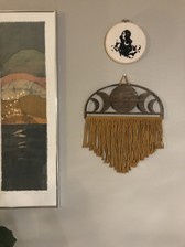 Wood Wall Hanging Macrame, Made Locally by Moon Macrame Modern Knots, Floral Moon or Mushroom Design