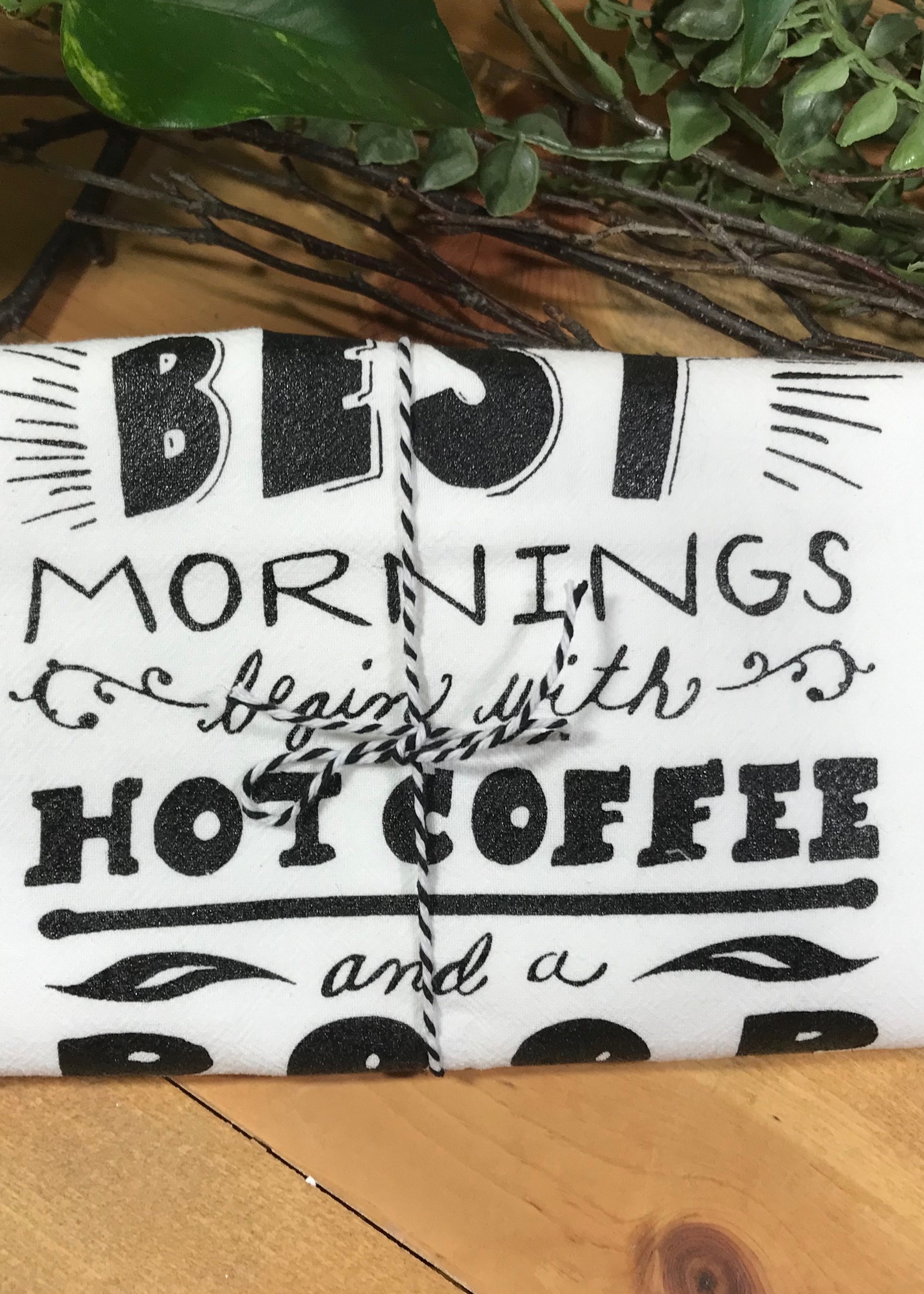 Screen Printed Dish Towel The Best Mornings Begin with a Hot Coffee and a Poop