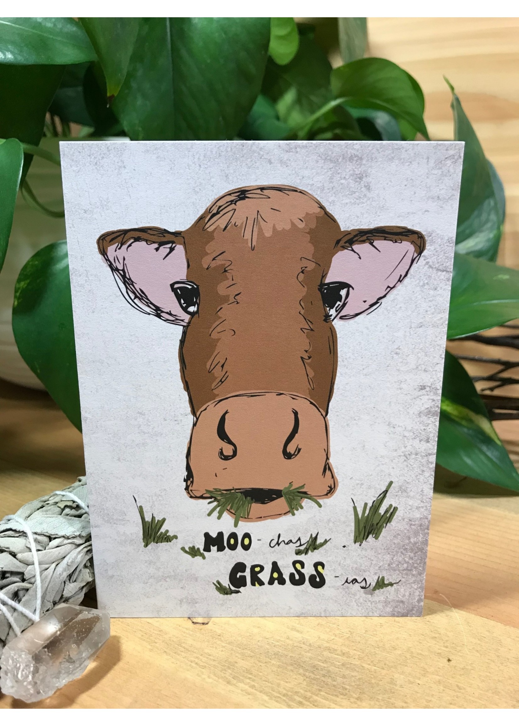 Tangled Up In Hue Greeting Card - Moo-chas Grass-ias - Cow