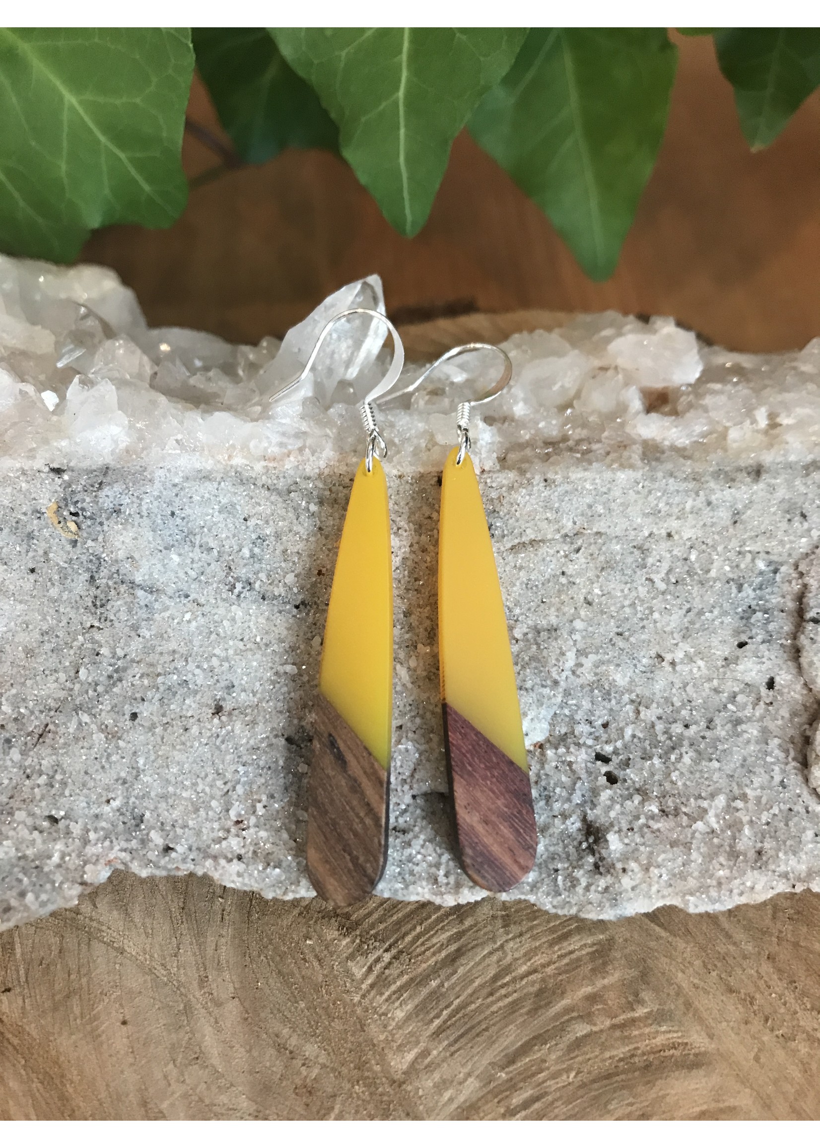 Wood & Resin Long Teardrop Earrings Tangled Up In Hue