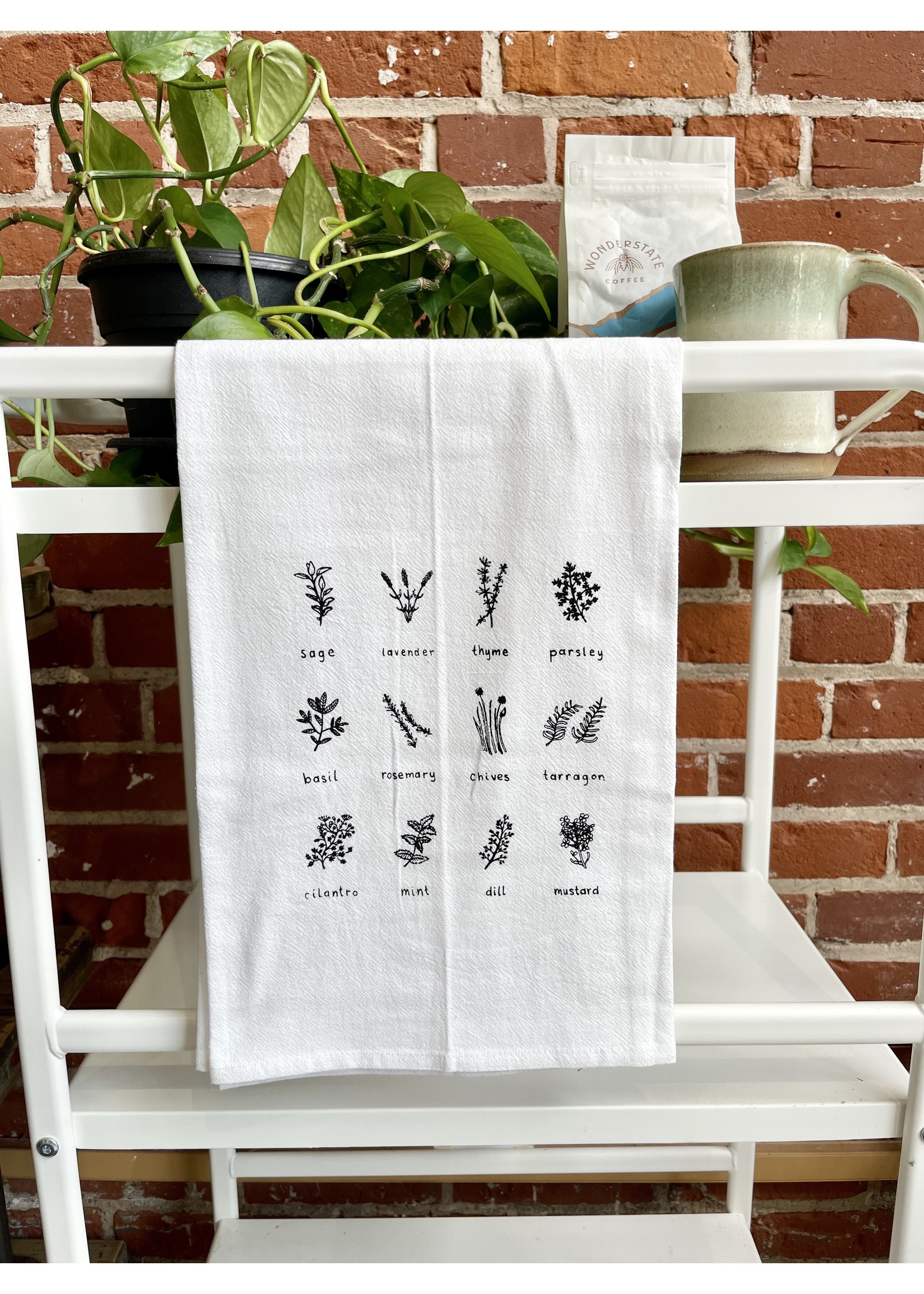 Tangled Up In Hue Screen Printed Dish Towel Herb Lover