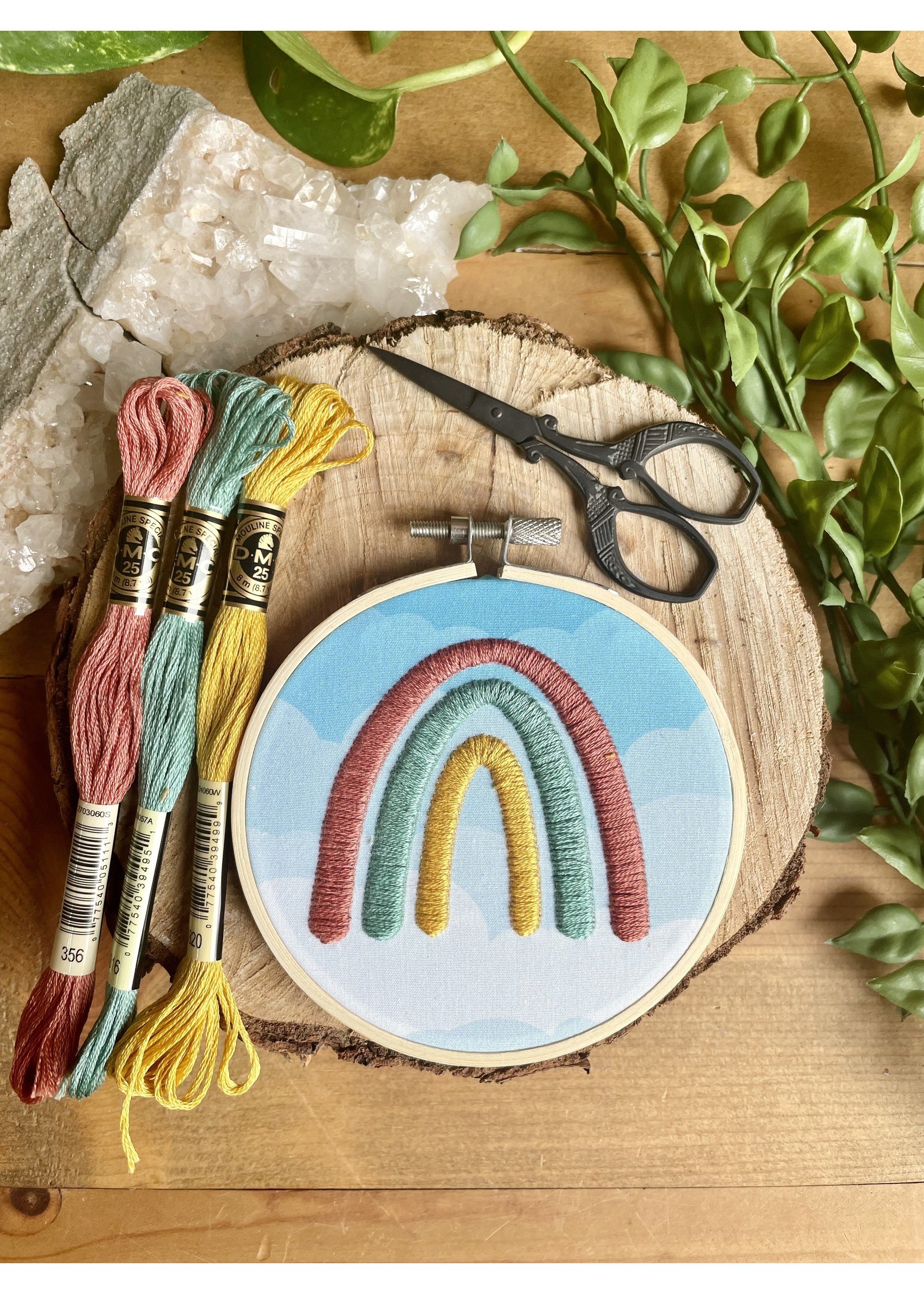 Embroidery Kit for Beginners, Wood Rainbow Embroidery Kit, Rainbow