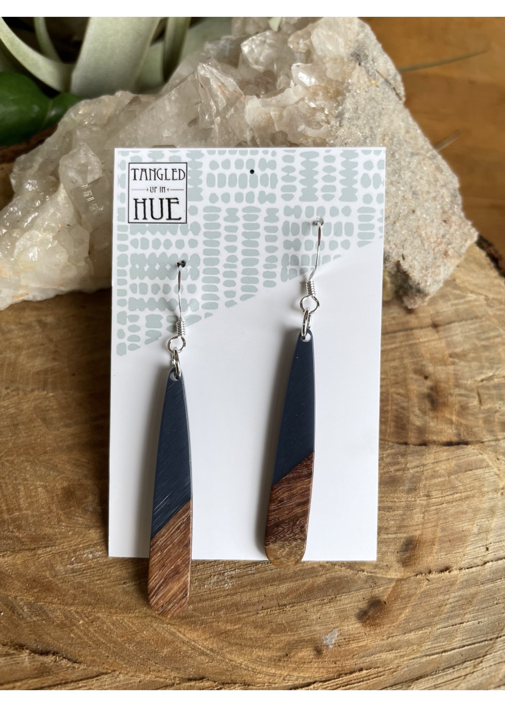 Wood & Resin Long Teardrop Earrings Tangled Up In Hue