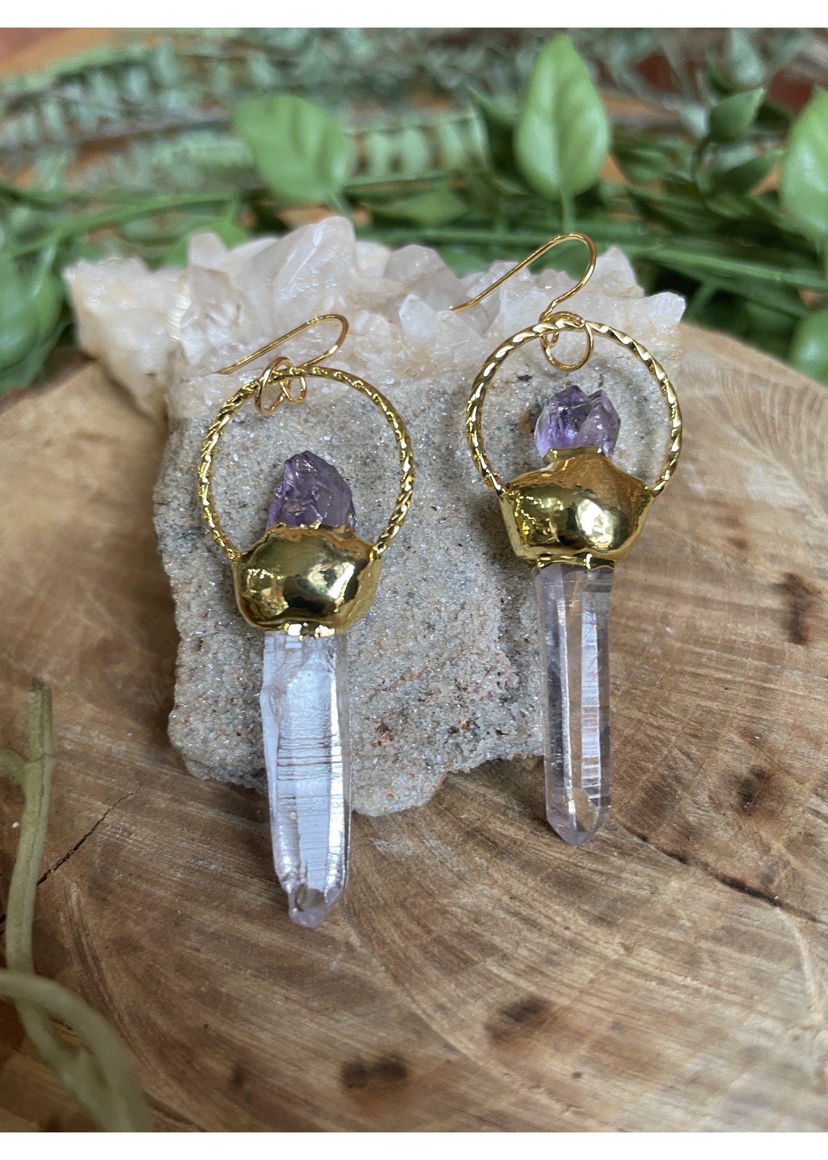 Amethyst & Quartz Crystal Earrings