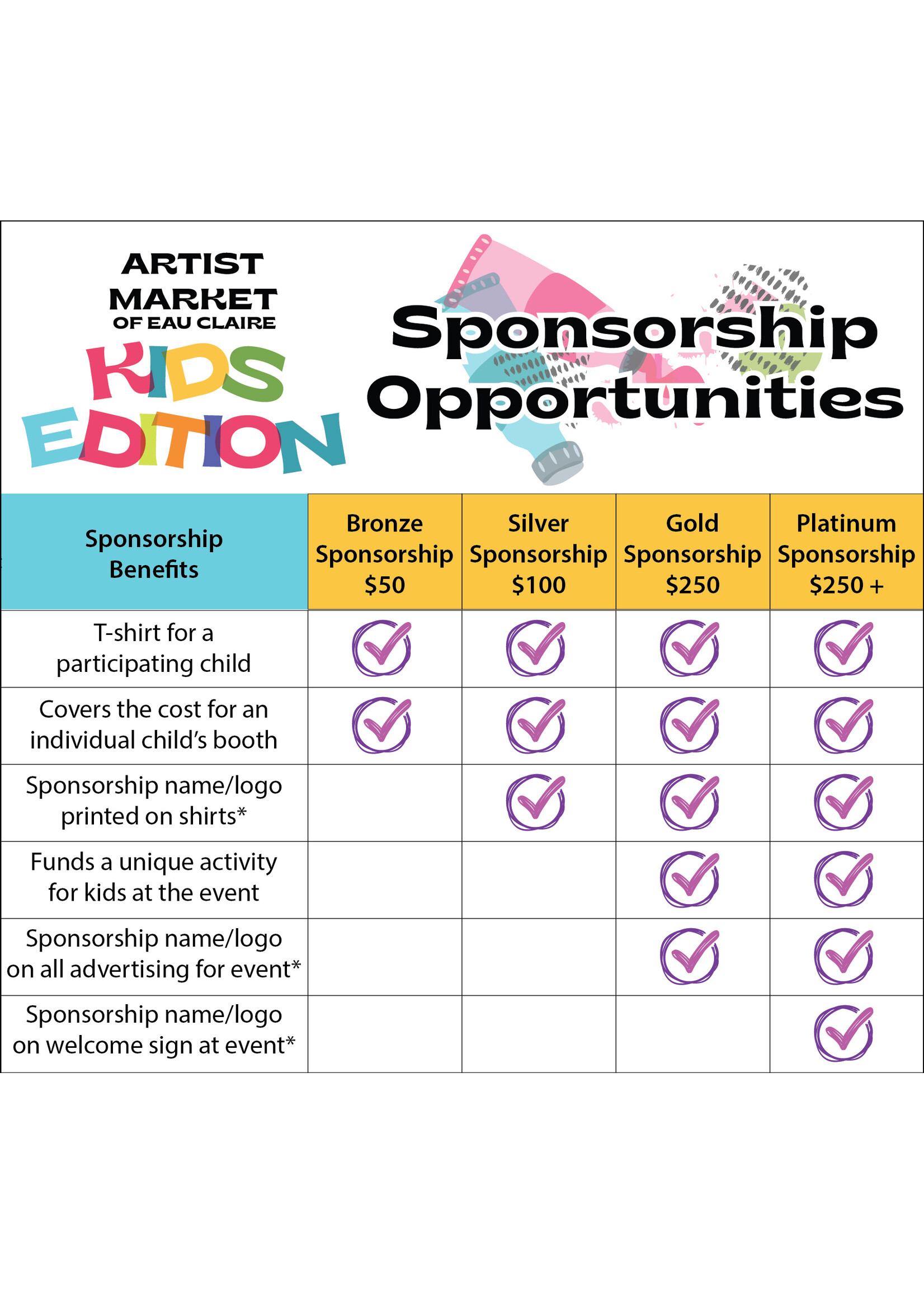 Artist Market: Kids Edition Sponsorships