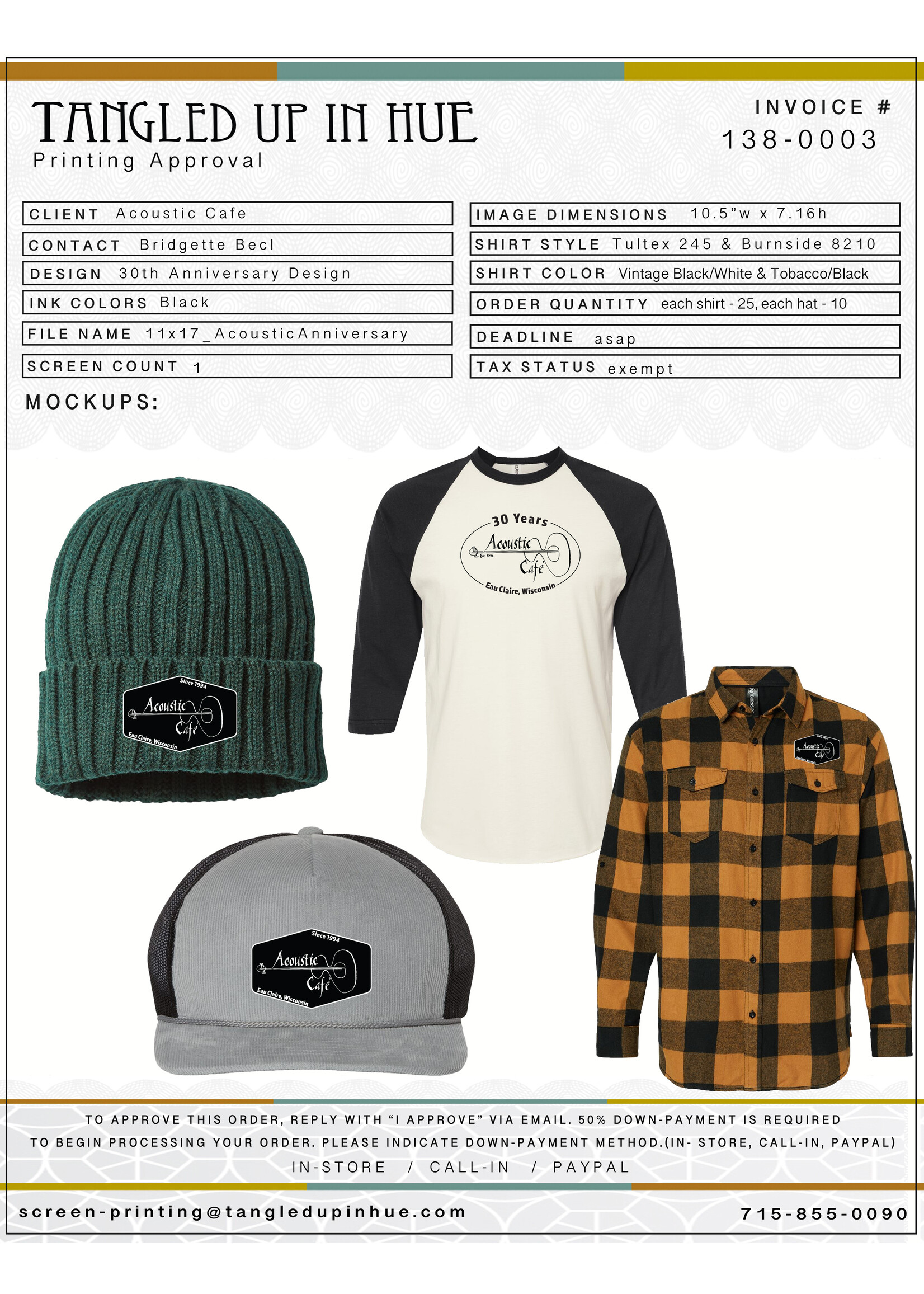 Acoustic Cafe Invoice #138-0003