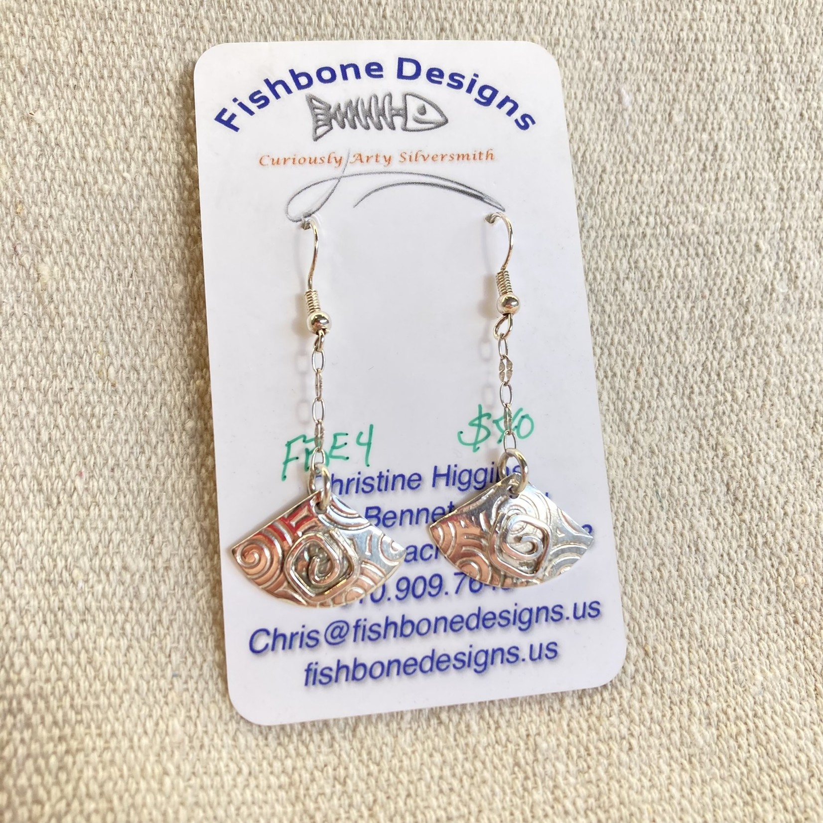 Fishbone Designs FB Hammered Sterling Fan Earrings E40-Online