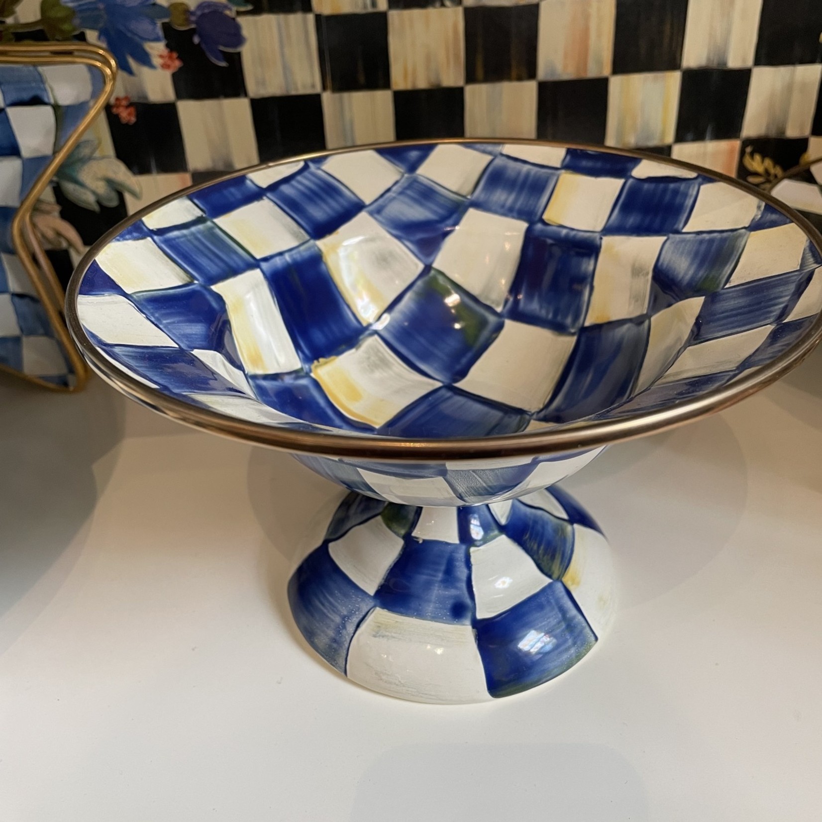 MacKenzie-Childs Royal Check Enamel Compote - Small