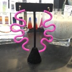 Small Tube Squiggles Dangly Earrings In Hot Pink