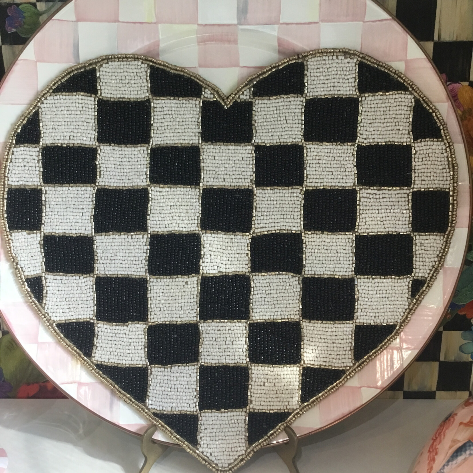 MacKenzie-Childs Black and White Check Heart Shaped Placemat
