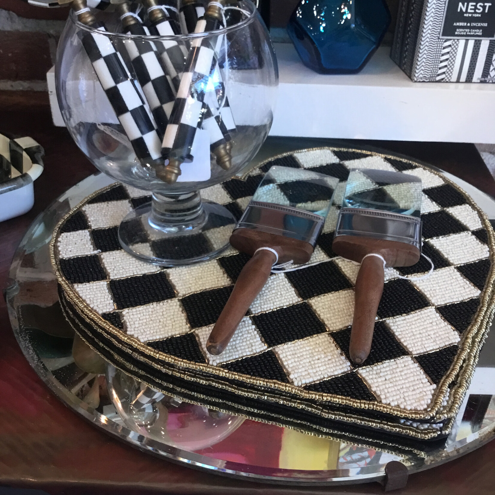 MacKenzie-Childs Black and White Check Heart Shaped Placemat