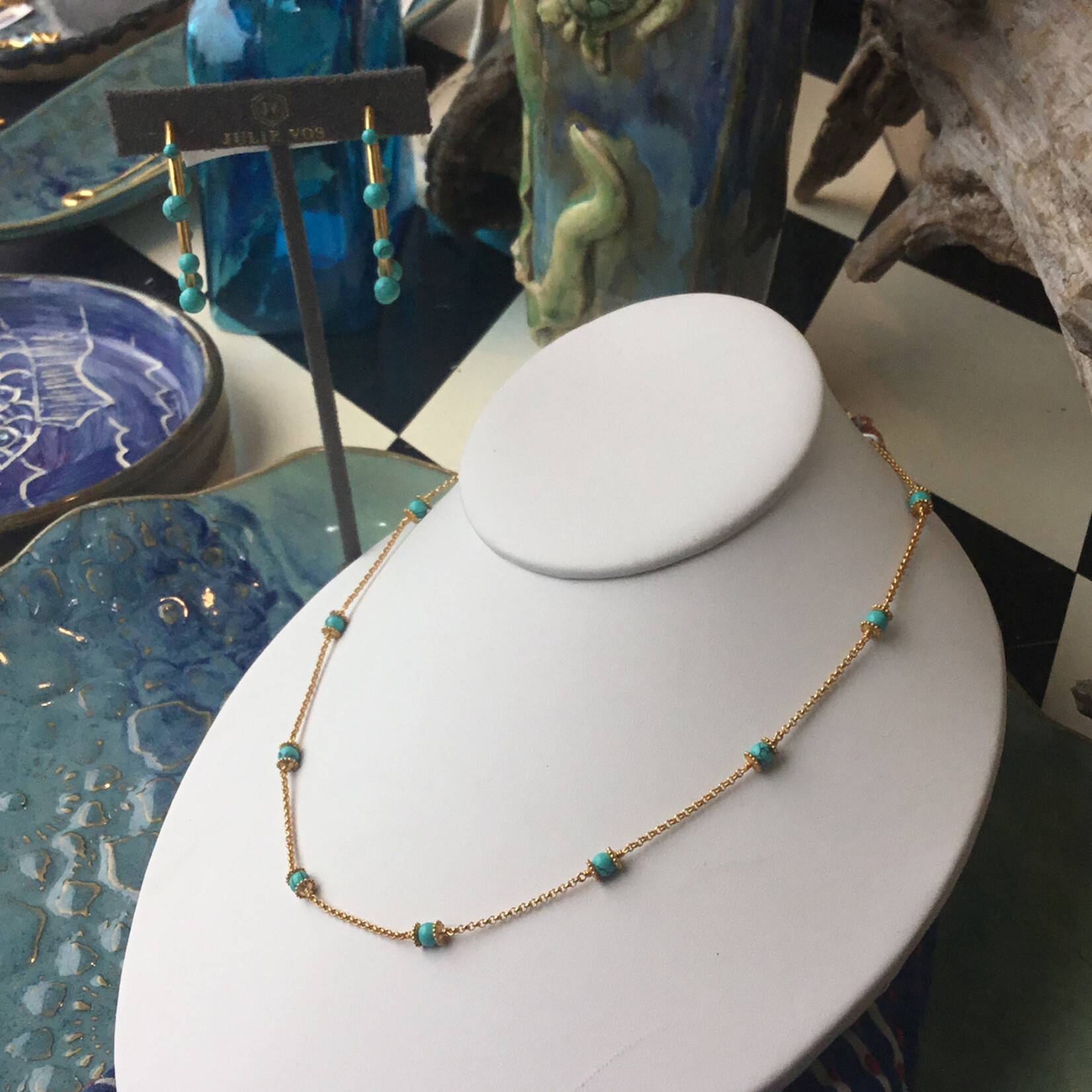 Julie Vos Hydra Delicate Station Necklace Turquoise Blue