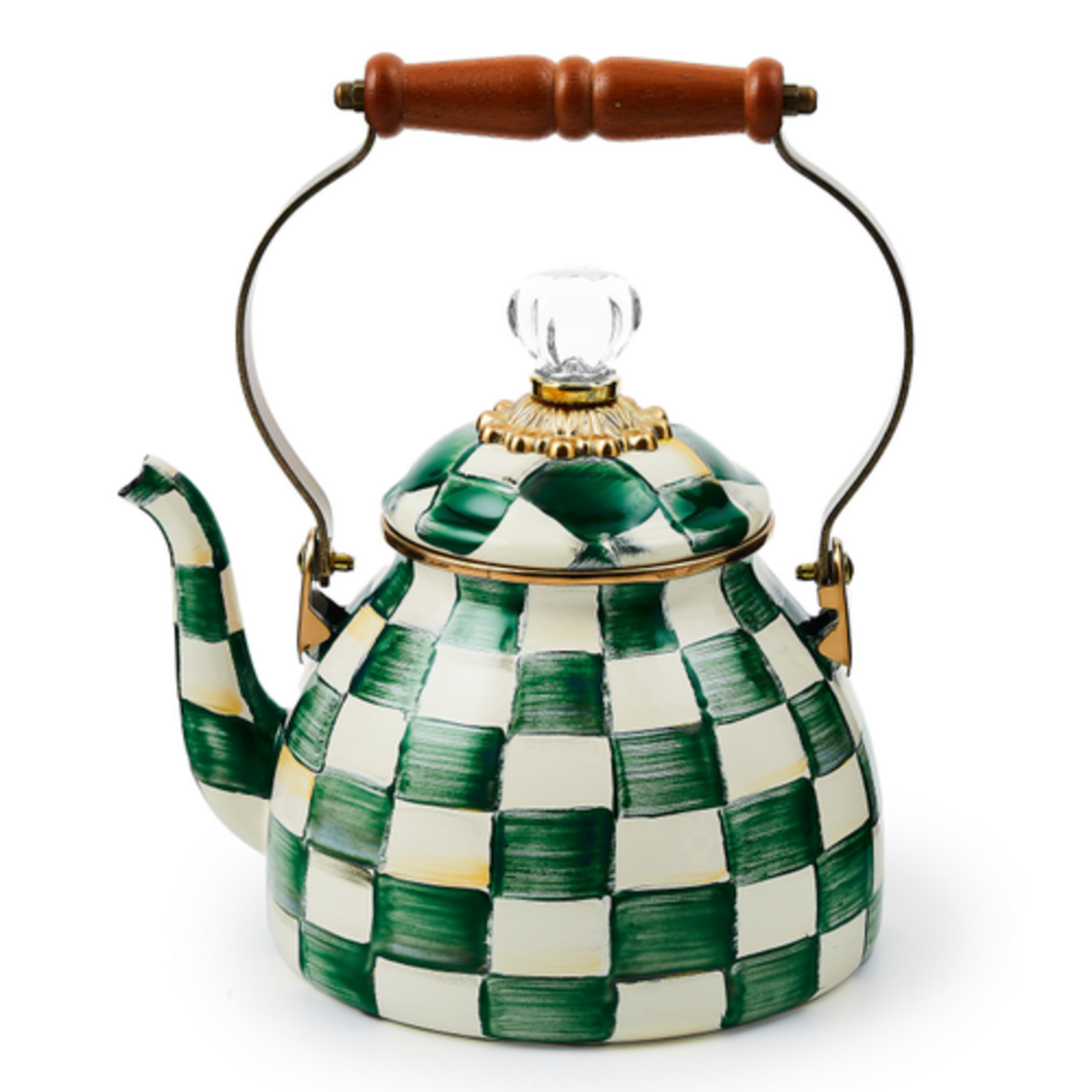 MacKenzie-Childs emerald check 2 quart tea kettle