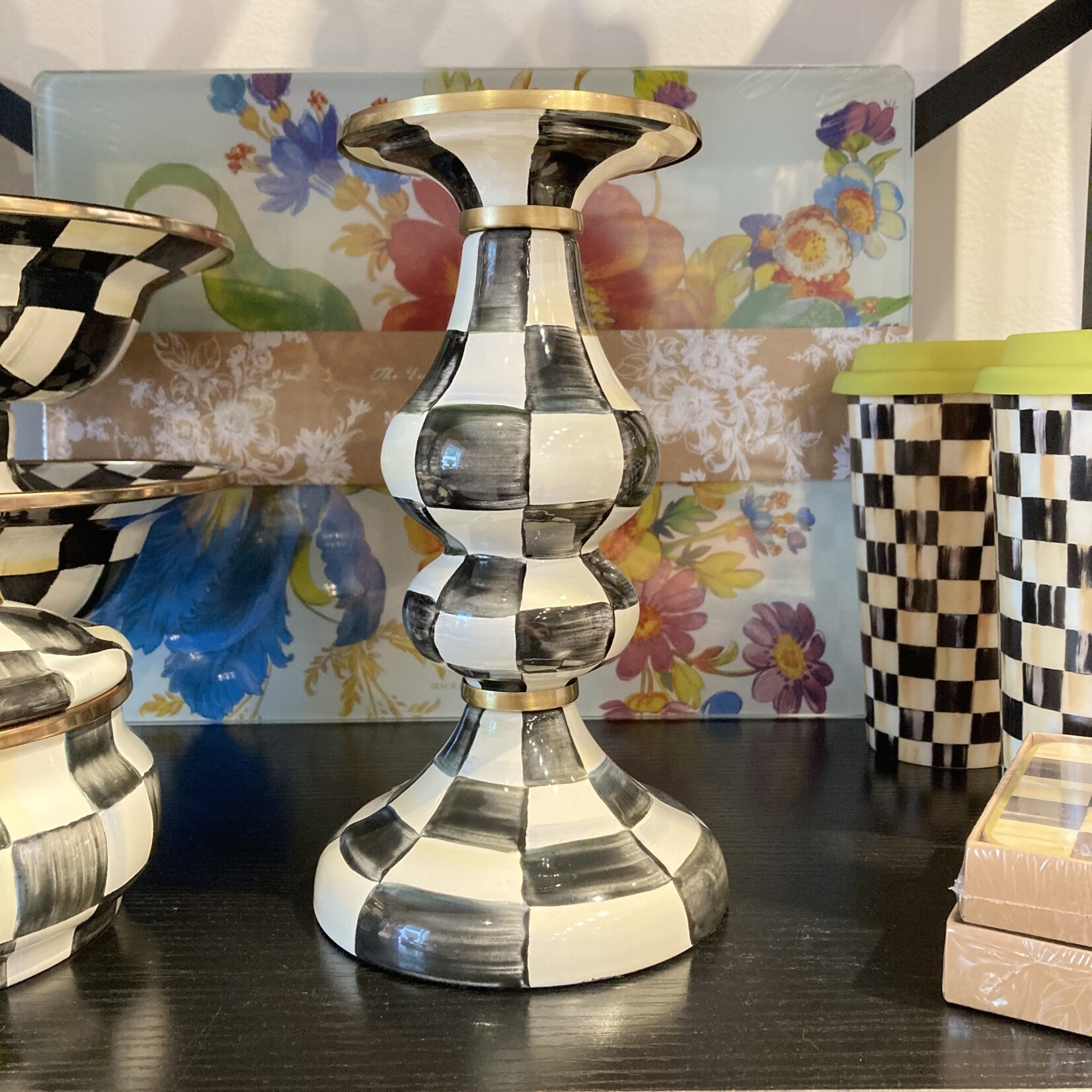 MacKenzie-Childs Courtly Check Medium Pillar Candlestick