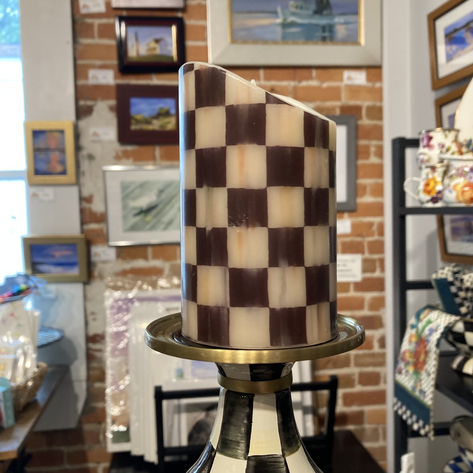 MacKenzie-Childs Courtly Check Medium Pillar Candlestick